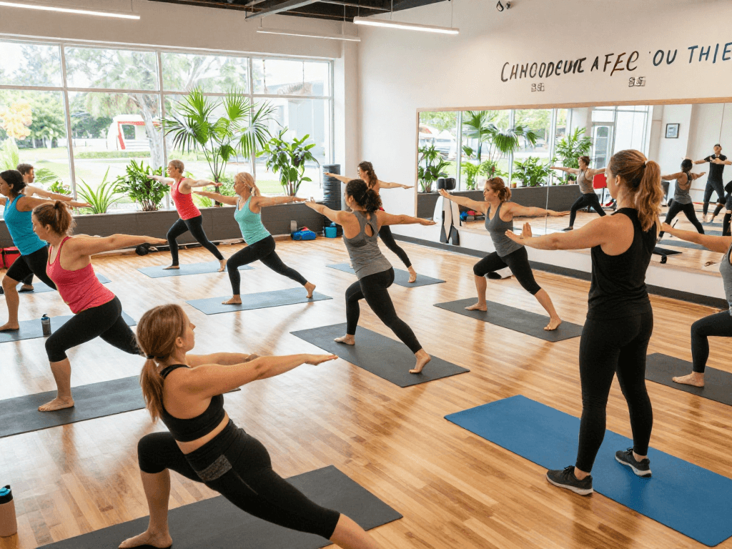 Engaged community at a fitness center, showcasing rokok88 slot in wellness routines and healthy living.